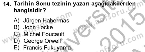 Medya Siyaset Kültür Dersi 2014 - 2015 Yılı (Vize) Ara Sınav Soruları 14. Soru