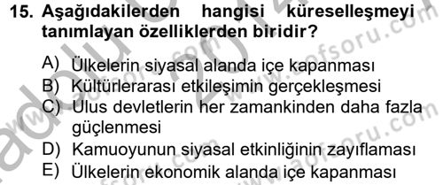 Medya Siyaset Kültür Dersi 2014 - 2015 Yılı (Vize) Ara Sınav Soruları 15. Soru