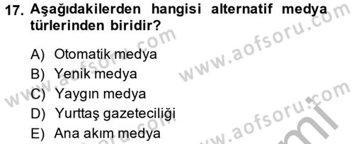 Medya Siyaset Kültür Dersi 2014 - 2015 Yılı (Vize) Ara Sınav Soruları 17. Soru