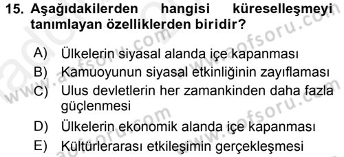 Medya Siyaset Kültür Dersi 2015 - 2016 Yılı (Vize) Ara Sınav Soruları 15. Soru