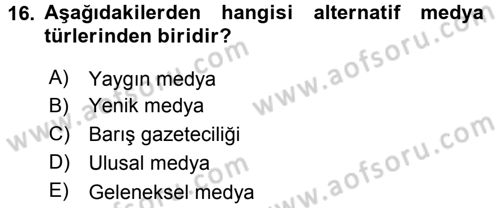 Medya Siyaset Kültür Dersi 2015 - 2016 Yılı (Vize) Ara Sınav Soruları 16. Soru