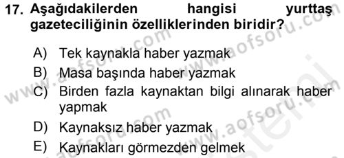 Medya Siyaset Kültür Dersi 2015 - 2016 Yılı (Vize) Ara Sınav Soruları 17. Soru