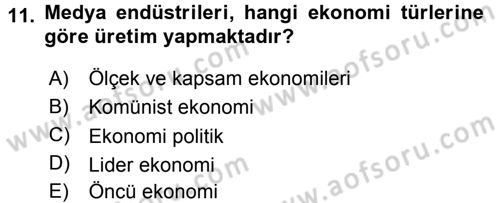 Medya Siyaset Kültür Dersi 2015 - 2016 Yılı (Final) Dönem Sonu Sınav Soruları 11. Soru