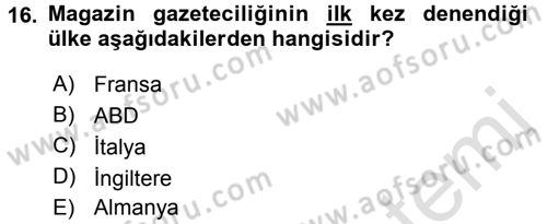 Medya Siyaset Kültür Dersi 2015 - 2016 Yılı (Final) Dönem Sonu Sınav Soruları 16. Soru