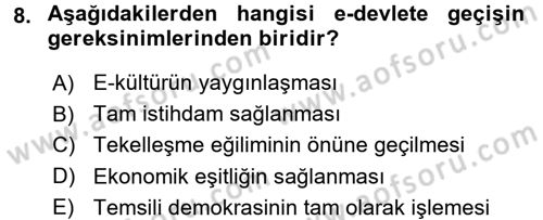 Medya Siyaset Kültür Dersi 2015 - 2016 Yılı (Final) Dönem Sonu Sınav Soruları 8. Soru