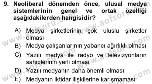 Medya Siyaset Kültür Dersi 2015 - 2016 Yılı (Final) Dönem Sonu Sınav Soruları 9. Soru