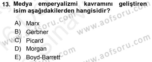 Medya Siyaset Kültür Dersi 2015 - 2016 Yılı Tek Ders Sınav Soruları 13. Soru