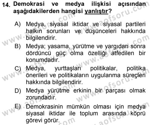 Medya Siyaset Kültür Dersi 2015 - 2016 Yılı Tek Ders Sınav Soruları 14. Soru