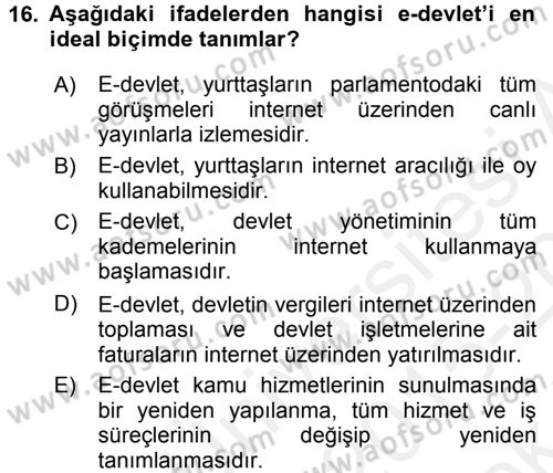 Medya Siyaset Kültür Dersi 2015 - 2016 Yılı Tek Ders Sınav Soruları 16. Soru