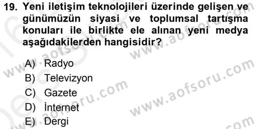 Medya Siyaset Kültür Dersi 2015 - 2016 Yılı Tek Ders Sınav Soruları 19. Soru