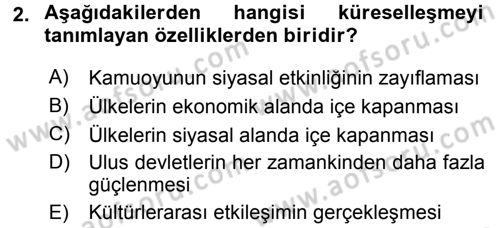 Medya Siyaset Kültür Dersi 2015 - 2016 Yılı Tek Ders Sınav Soruları 2. Soru