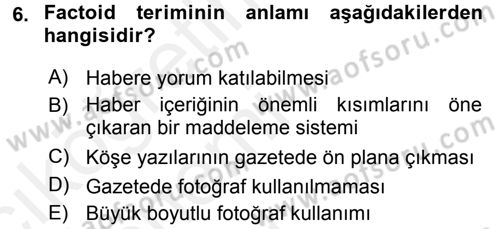 Medya Siyaset Kültür Dersi 2015 - 2016 Yılı Tek Ders Sınav Soruları 6. Soru