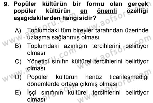 Medya Siyaset Kültür Dersi 2015 - 2016 Yılı Tek Ders Sınav Soruları 9. Soru