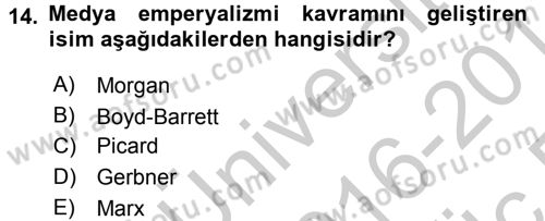 Medya Siyaset Kültür Dersi 2016 - 2017 Yılı 3 Ders Sınav Soruları 14. Soru