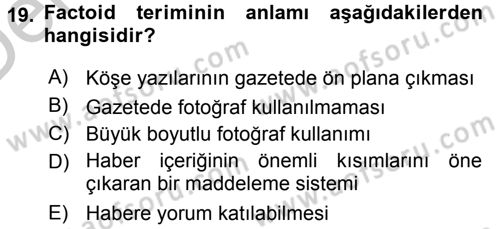 Medya Siyaset Kültür Dersi 2016 - 2017 Yılı 3 Ders Sınav Soruları 19. Soru