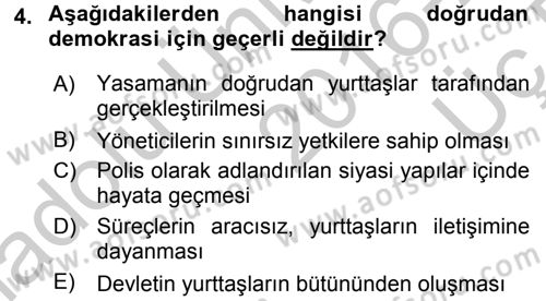Medya Siyaset Kültür Dersi 2016 - 2017 Yılı 3 Ders Sınav Soruları 4. Soru