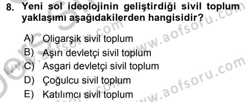 Medya Siyaset Kültür Dersi 2016 - 2017 Yılı 3 Ders Sınav Soruları 8. Soru