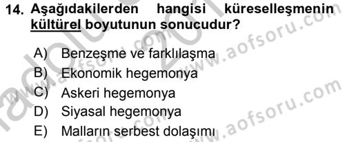 Medya Siyaset Kültür Dersi 2016 - 2017 Yılı (Vize) Ara Sınav Soruları 14. Soru