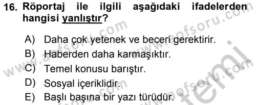 Medya Siyaset Kültür Dersi 2016 - 2017 Yılı (Vize) Ara Sınav Soruları 16. Soru