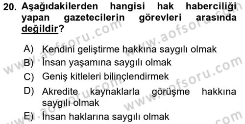 Medya Siyaset Kültür Dersi 2016 - 2017 Yılı (Vize) Ara Sınav Soruları 20. Soru