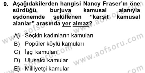 Medya Siyaset Kültür Dersi 2016 - 2017 Yılı (Vize) Ara Sınav Soruları 9. Soru