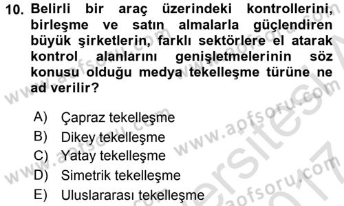 Medya Siyaset Kültür Dersi 2016 - 2017 Yılı (Final) Dönem Sonu Sınav Soruları 10. Soru