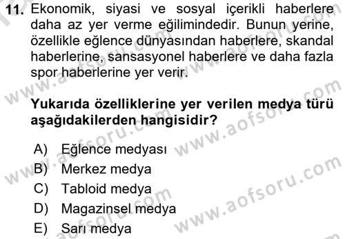 Medya Siyaset Kültür Dersi 2016 - 2017 Yılı (Final) Dönem Sonu Sınav Soruları 11. Soru
