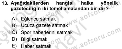 Medya Siyaset Kültür Dersi 2016 - 2017 Yılı (Final) Dönem Sonu Sınav Soruları 13. Soru