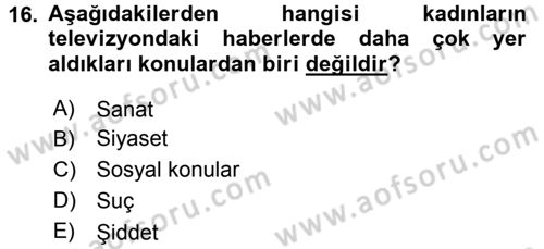 Medya Siyaset Kültür Dersi 2016 - 2017 Yılı (Final) Dönem Sonu Sınav Soruları 16. Soru