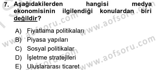 Medya Siyaset Kültür Dersi 2016 - 2017 Yılı (Final) Dönem Sonu Sınav Soruları 7. Soru