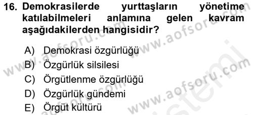 Medya Siyaset Kültür Dersi 2017 - 2018 Yılı 3 Ders Sınav Soruları 16. Soru