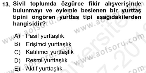 Medya Siyaset Kültür Dersi 2017 - 2018 Yılı (Vize) Ara Sınav Soruları 13. Soru