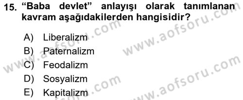 Medya Siyaset Kültür Dersi 2017 - 2018 Yılı (Vize) Ara Sınav Soruları 15. Soru