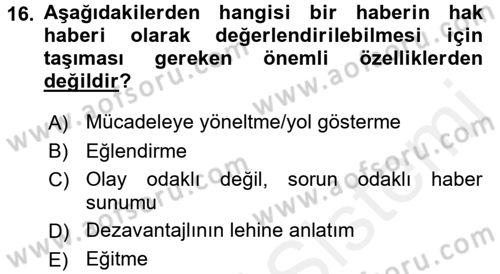 Medya Siyaset Kültür Dersi 2017 - 2018 Yılı (Vize) Ara Sınav Soruları 16. Soru