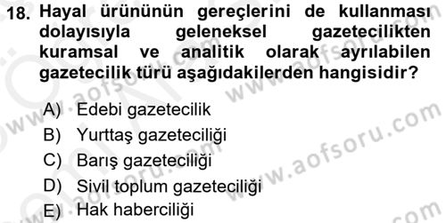 Medya Siyaset Kültür Dersi 2017 - 2018 Yılı (Vize) Ara Sınav Soruları 18. Soru