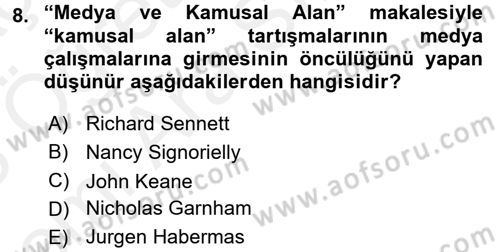 Medya Siyaset Kültür Dersi 2017 - 2018 Yılı (Vize) Ara Sınav Soruları 8. Soru