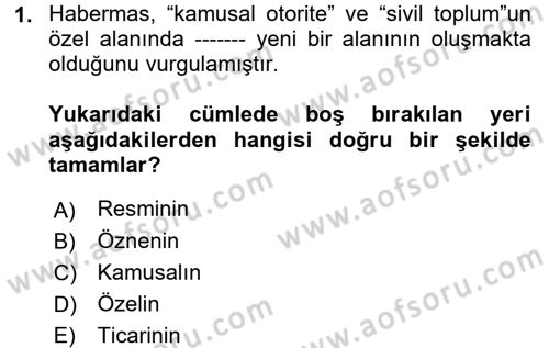 Medya Siyaset Kültür Dersi 2017 - 2018 Yılı (Final) Dönem Sonu Sınav Soruları 1. Soru