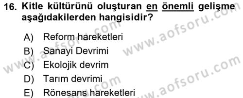 Medya Siyaset Kültür Dersi 2017 - 2018 Yılı (Final) Dönem Sonu Sınav Soruları 16. Soru