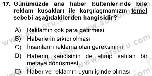 Medya Siyaset Kültür Dersi 2017 - 2018 Yılı (Final) Dönem Sonu Sınav Soruları 17. Soru