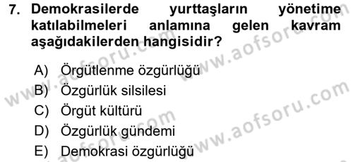 Medya Siyaset Kültür Dersi 2017 - 2018 Yılı (Final) Dönem Sonu Sınav Soruları 7. Soru