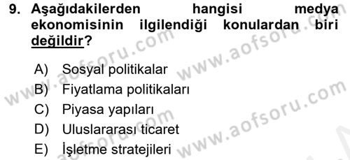 Medya Siyaset Kültür Dersi 2017 - 2018 Yılı (Final) Dönem Sonu Sınav Soruları 9. Soru