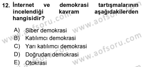 Medya Siyaset Kültür Dersi 2018 - 2019 Yılı 3 Ders Sınav Soruları 12. Soru