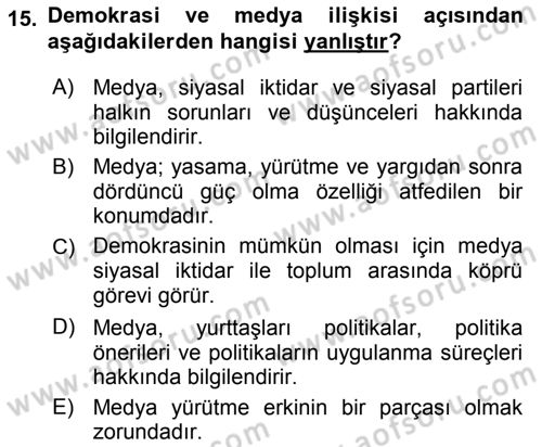 Medya Siyaset Kültür Dersi 2018 - 2019 Yılı 3 Ders Sınav Soruları 15. Soru