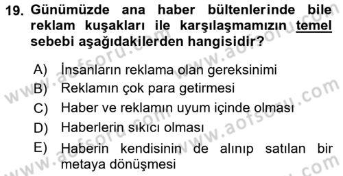 Medya Siyaset Kültür Dersi 2018 - 2019 Yılı 3 Ders Sınav Soruları 19. Soru