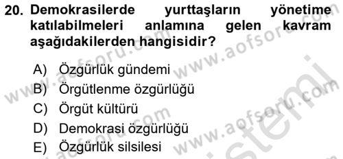 Medya Siyaset Kültür Dersi 2018 - 2019 Yılı 3 Ders Sınav Soruları 20. Soru