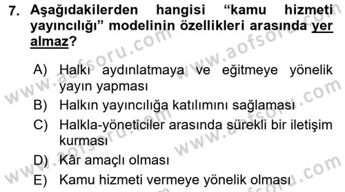 Medya Siyaset Kültür Dersi 2018 - 2019 Yılı 3 Ders Sınav Soruları 7. Soru