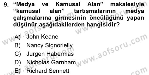 Medya Siyaset Kültür Dersi 2018 - 2019 Yılı 3 Ders Sınav Soruları 9. Soru