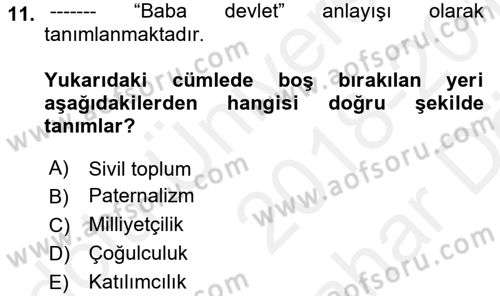 Medya Siyaset Kültür Dersi 2018 - 2019 Yılı (Vize) Ara Sınav Soruları 11. Soru