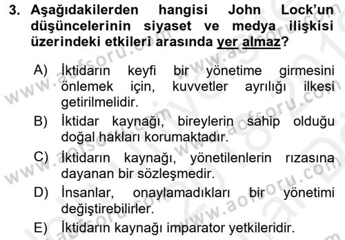 Medya Siyaset Kültür Dersi 2018 - 2019 Yılı (Vize) Ara Sınav Soruları 3. Soru