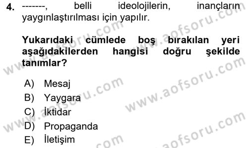 Medya Siyaset Kültür Dersi 2018 - 2019 Yılı (Vize) Ara Sınav Soruları 4. Soru